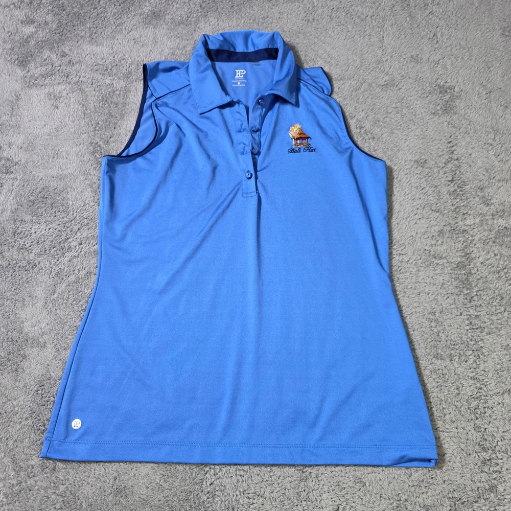 EP New York Womens M Sleeveless Golf Polo Blue Bali Hai Embroidered Stretch